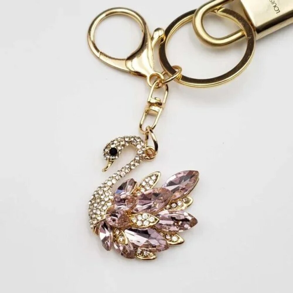 Louis Vuitton Gold Padlock Key 🔒 Authentic LV Charm + Unbranded Swan Keychain - Picture 5 of 8